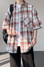 短袖衬衫男夏季新款磨毛格子衬衣DX002-特批26无差价，男装衬衫，星座214-3