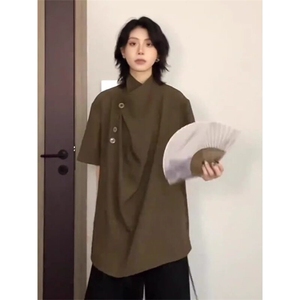 新中式风短袖衬衫不规则小众高级感垂感冰丝衬衣 CS7789 P45图片