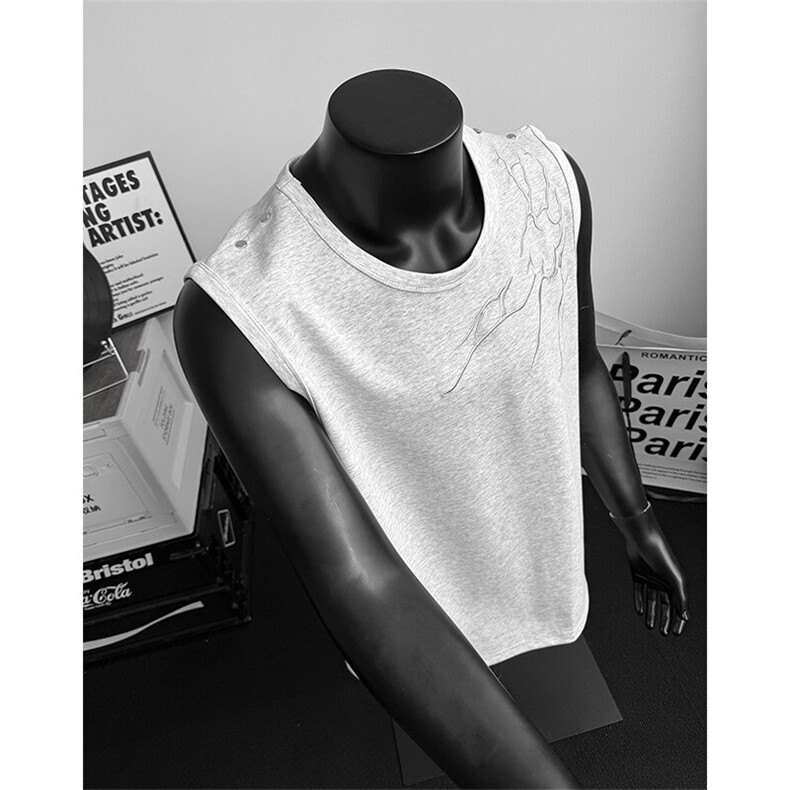 夏季新款港风美式设计感圆领无袖背心T恤潮男XZ213-BX09-P30控58，男装背心/马甲，星座213