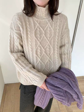 2025年秋季时尚百搭通勤简约休闲半高领绞花3股加厚套头衫，女装羊毛衫，新胜羊绒