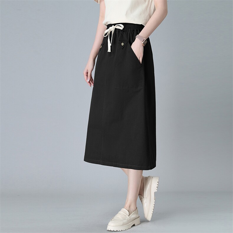 2024年夏季纯棉中裙纯色休闲百搭款半身裙886-1款，女装半身裙，秋牧寒烟