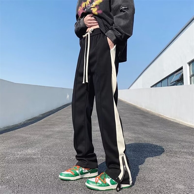 条纹织带休闲裤潮牌嘻哈侧边拉链开叉卫裤高街裤子男ZK37-P40,男装休闲裤,星座1001-1