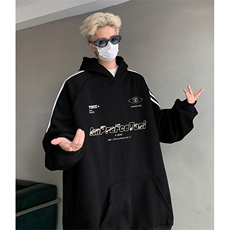 抖音得物供货提供视频秋冬重磅美式宽松织带连帽卫衣04207，男装卫衣，电商A486