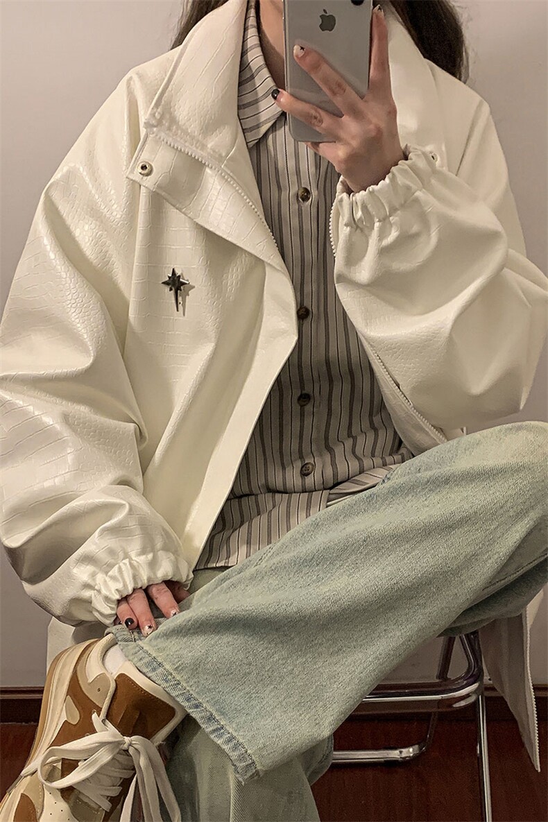 2026中性鳄鱼纹钢印可拆卸八芒星胸针大码M-5XL夹克男JK77750P85,男装夹克,星座227-7