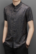 大货香云纱唐装短袖衬衫男士中年艺术风复古盘扣T恤，男装民族服装，钱塘723