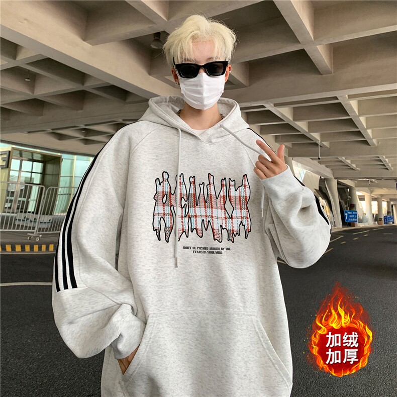 高品质！全棉重磅400克潮牌宽松三条杠连帽卫衣RH1408JR特p68,男装卫衣,星座610B-1