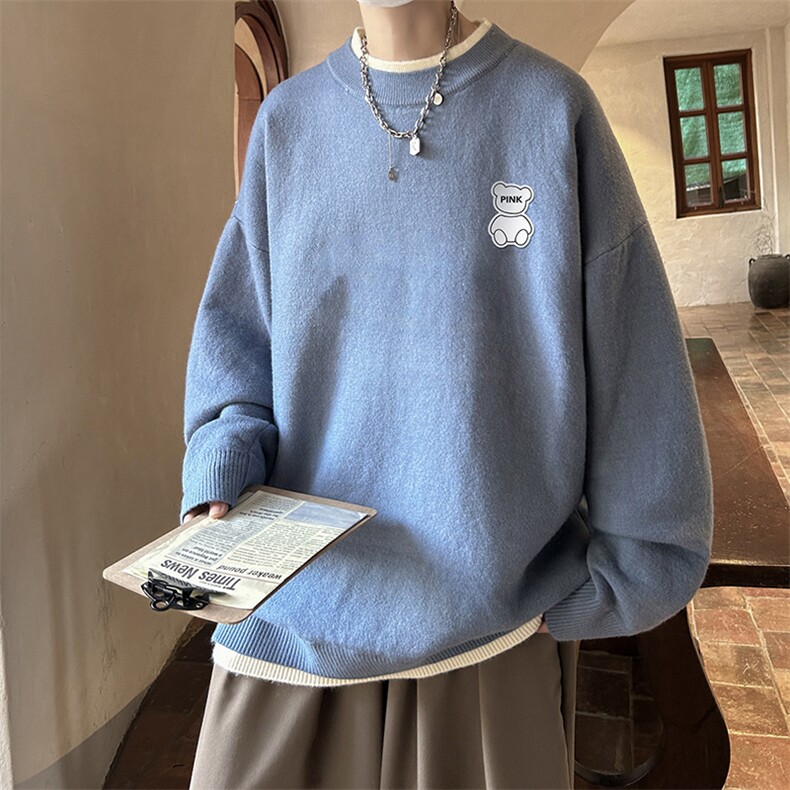 控78假两件毛衣男大码加绒针织衫男毛线衣M80292-P55加绒P70,男装针织衫/毛衣,电商A040