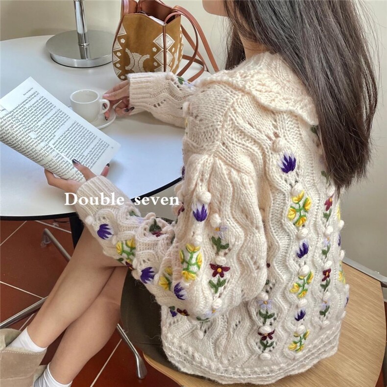 小花手工毛衣，女装针织衫/毛衣，Double Seven