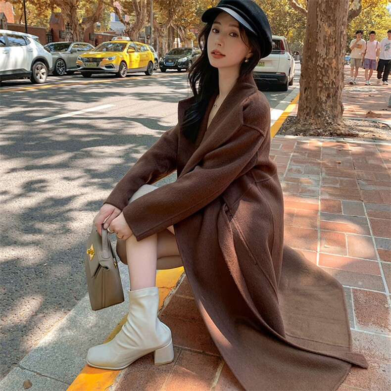 时尚百搭30%羊绒70%羊毛大衣女气质显瘦长款外套,女装羊绒大衣,乾庄羊绒