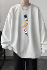 华夫格卫衣圆领卫衣男大码长袖t恤男外套HW76165-P30加绒款-P40，男装卫衣，电商A040