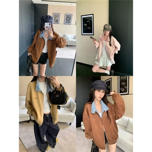 Y229-P75外套女中长款拼色灯芯绒翻领复古2025新款春刺绣,秋冬长款鱼尾裙搭配什么外套图片