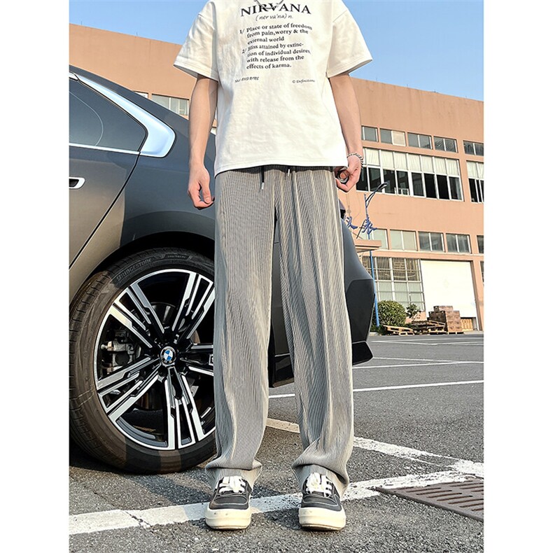 A178 XK458 新款夏季薄款男直筒长裤冰丝休闲宽松垂感阔腿卫裤图片