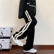 秋季纯棉情侣双杠条纹百搭直筒运动长裤休闲裤XZ-221-5-K612-P50，女装休闲裤，星座221-1