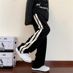 秋季纯棉情侣双杠条纹百搭直筒运动长裤休闲裤XZ-221-5-K612-P50图片