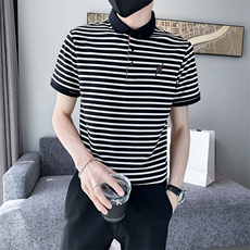 经典条纹翻领T恤短袖Polo衫弹力时尚高级感上衣T0270-P50，男装T恤，电商D342