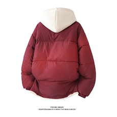 冬季撞色连帽假两件棉服情侣款保暖棉衣男女D4134-TP75不，男装棉衣，电商A102