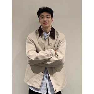 W6503-P62 休闲日系复古假两件拼接翻领夹克男潮牌宽松风学生图片