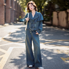 2026秋季休闲时尚翻领牛仔套装，女装套装/套裙，欣品汇