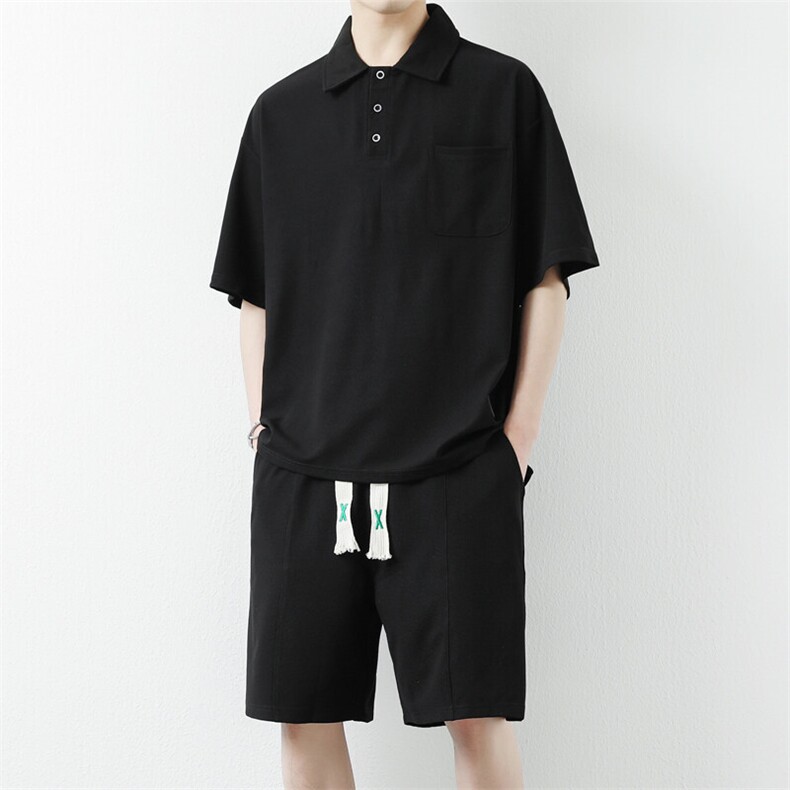 夏季新款港风翻领短袖上衣日系POLO衫休闲情侣冰丝套装男TZ11P60,男装T恤,电商B226-2（原B217-2）