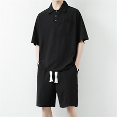 夏季新款港风翻领短袖上衣日系POLO衫休闲情侣冰丝套装男TZ11P60，男装T恤，电商B226-2（原B217-2）