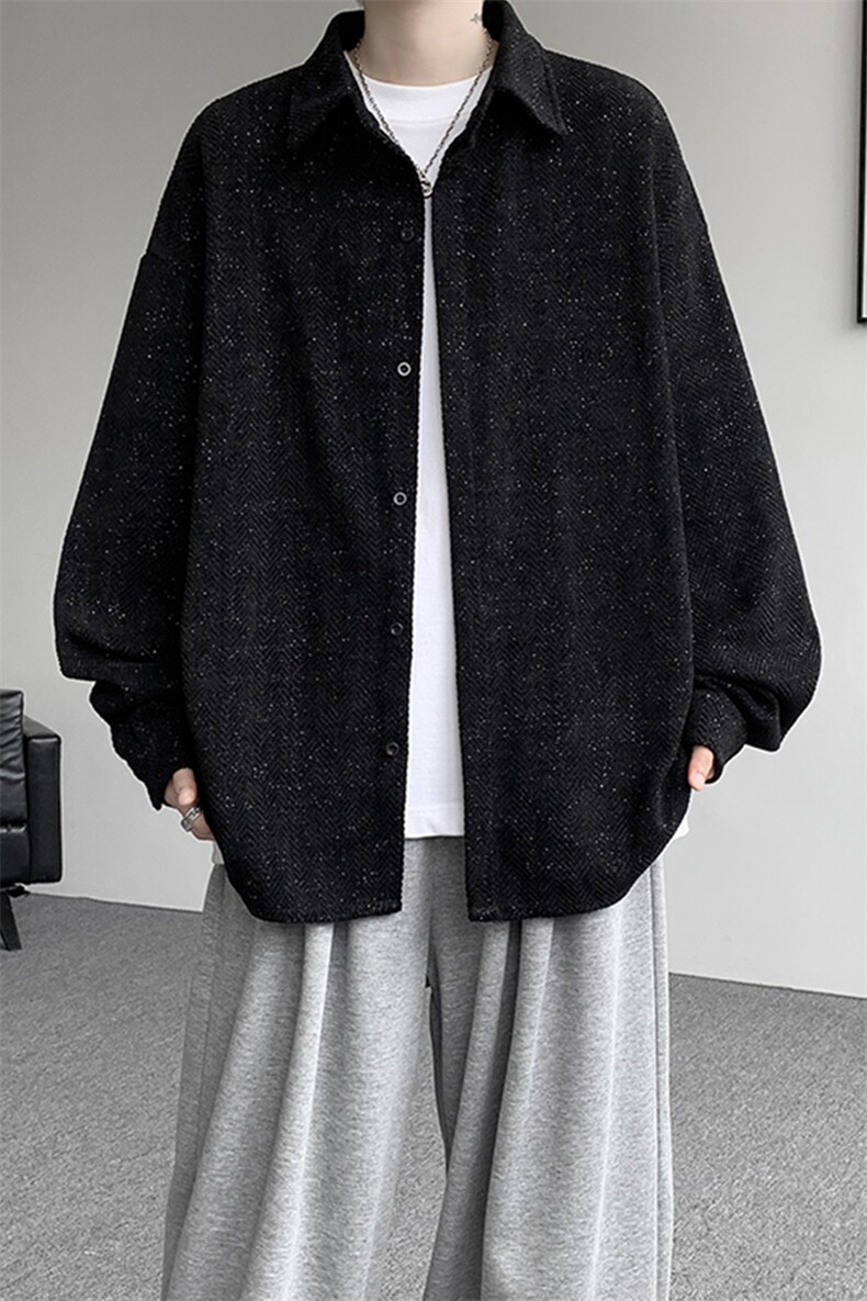 8XL-M人字纹小香风衬衫男生春秋衬衣宽松慵懒垂感外套CS29008P45,男装衬衫,电商B312
