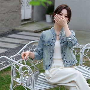 欧洲站设计感重工钉珠牛仔外套女2024春季新款新中式时尚百搭上衣图片