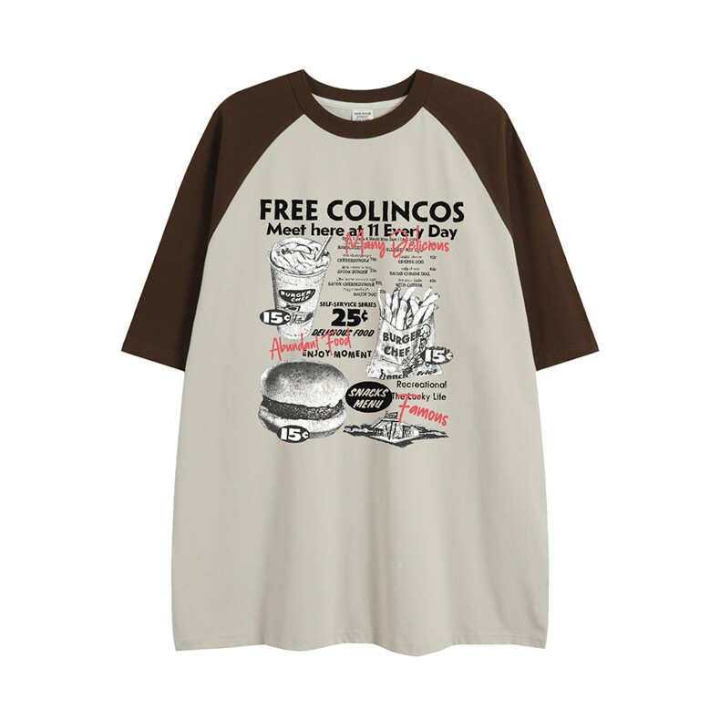 白底平铺新款美潮百搭插肩袖情侣短袖T恤DT4401特P35控58，男装T恤，电商A247-1