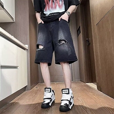 破洞牛仔裤男女韩版潮流高街帅百搭2025夏季ins五分裤RK2747-P43，男装牛仔裤，星座412-3