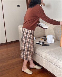 〖现货〗 秋冬新款  格子半身裙秋冬中长款日系复古高腰a字裙图片