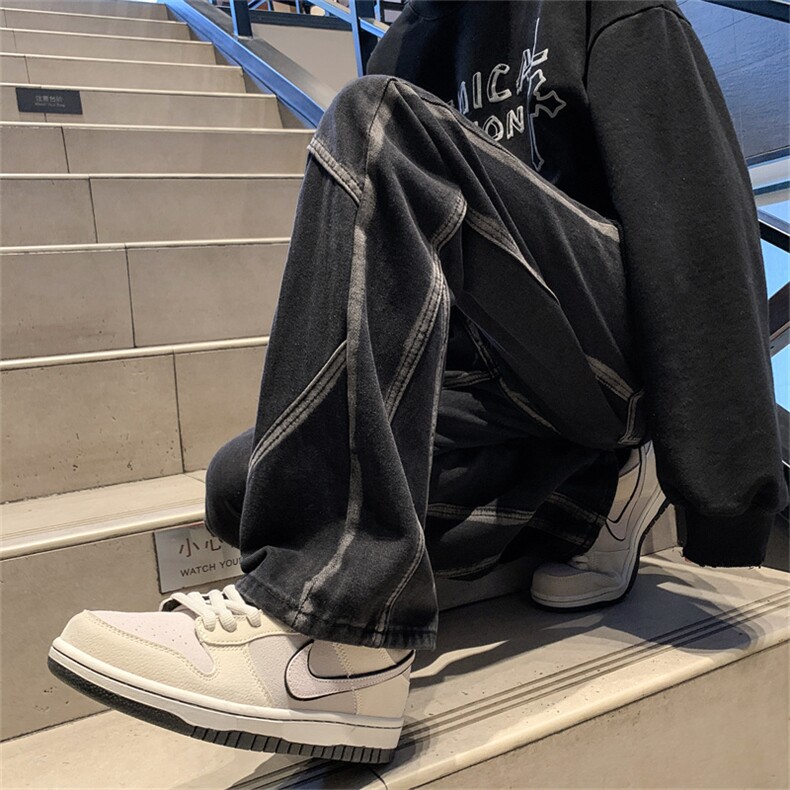 美式高街ins分割水洗复古牛仔裤直筒宽松潮牌裤N08733-P45,男装牛仔裤,星座308B-1