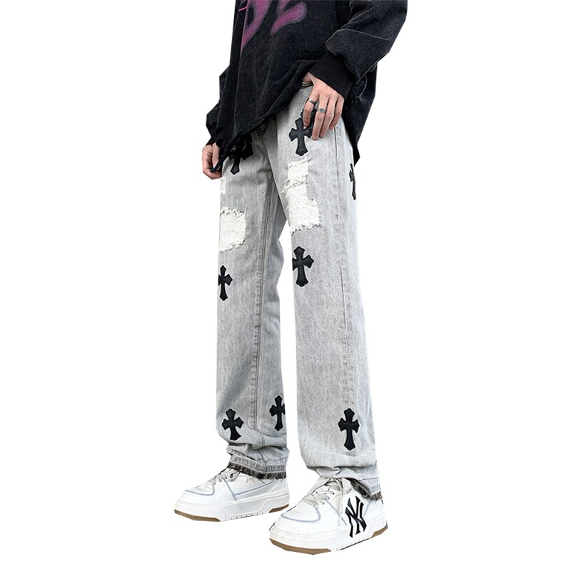 潮流美式刺绣嘻哈高街水洗牛仔裤潮流休闲裤A161-S2357-P60,男装牛仔裤,电商A161