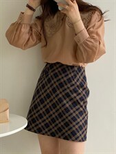 秋季新款格纹半裙，女装半身裙，土布鱼