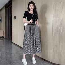 水衣源2719款半身裙女夏季新款A字版显瘦伞裙格纹气质半裙，女装半身裙，水衣源