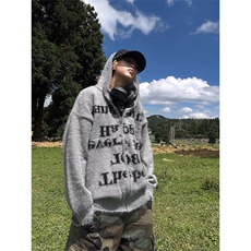 网图有货字母提花连帽拉链开衫毛衣男女慵懒舒适外套A1232-P43，男装针织衫/毛衣，星座1505