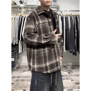 W9329-P40 网图现货 新款百搭宽松格子衬衣长袖外套图片