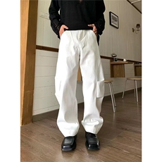 美式白色弯刀阔腿牛仔裤男女装2025秋季宽松直筒潮牌休闲工装裤子，男装牛仔裤，星座506A