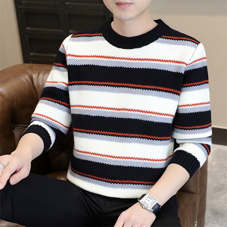 1018-1-M651-P46男士秋冬新款青少年时尚条纹内搭休闲针织衫毛衣,男装针织衫/毛衣,星座1018-1​