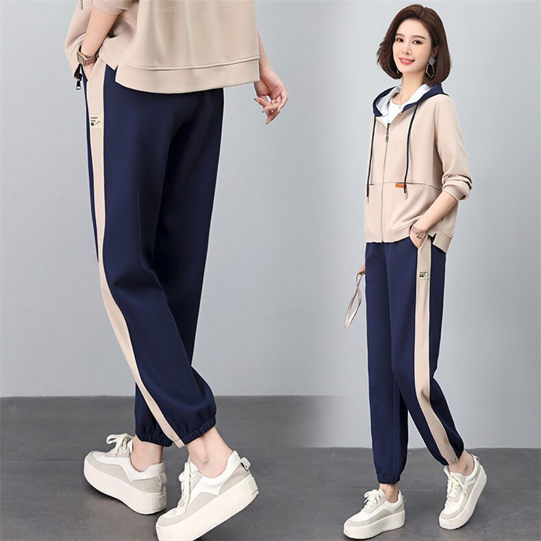 时尚拼色高腰显瘦休闲裤女宽松百搭运动裤春秋新款韩版潮,女装休闲裤,依恋蒂丝
