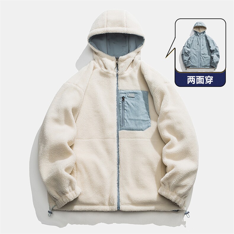 冬季新款羊羔绒加厚棉衣双面穿港风宽松连帽时尚百搭MY9300P110,男装棉衣,电商A128