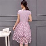 夏季淑女新款圆领短袖绣花套头优雅连衣裙，女装连衣裙，依恋蒂丝