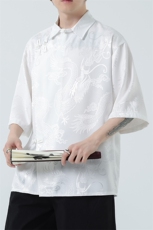 常规斜襟夏季印花常规款方领衬衫大码休闲衬衣中式，男装衬衫，电商A100
