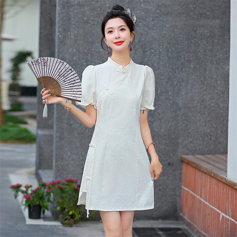 新中式连衣裙女2024新款夏季显瘦国风气质改良旗袍日常可穿小个子,女装连衣裙,韩美纤衣