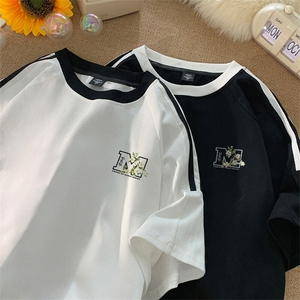 可48小时发货支持抖音得物来样二开 重磅美式高街纯棉织带短袖T恤图片