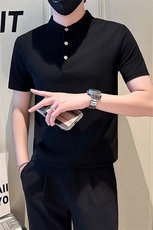 店主风社会小伙男士纯色立领POLO衫男修身T恤301A-1/PL102/P55，男装T恤，星座301A-1