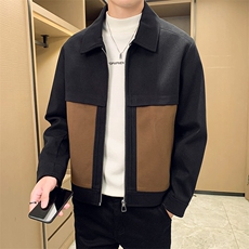 男新款呢子大衣秋冬妮子毛呢拼色宽松夹克外套A236-JK-5052-P135，男装夹克，电商A236