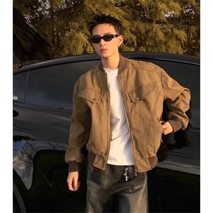 cleanfit短款工装外套男秋冬款美式复古棒球服潮牌做旧哈灵顿夹克图片