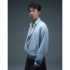 网图原版现货水洗牛仔欧若风松弛极简蓝白条纹翻领外套JK401-P70图片