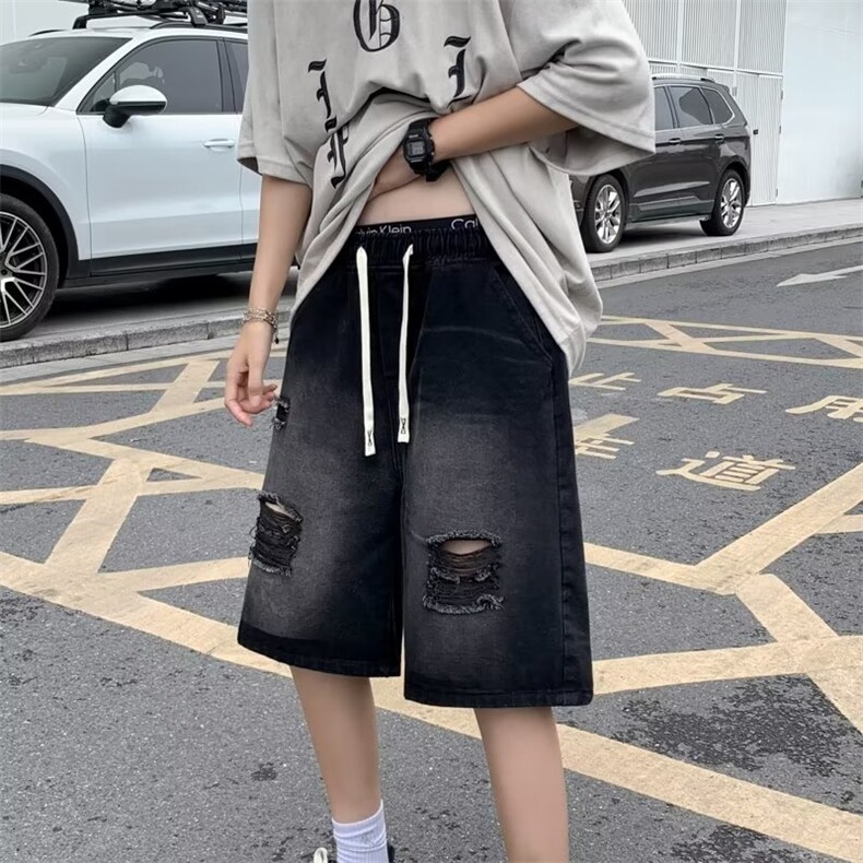 夏季破洞牛仔五分裤男短裤高街复古做旧D759P36,男装牛仔裤,星座1116-2