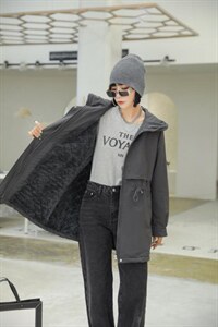 【现货】新款秋冬款加厚宽松可收腰显瘦拉链外套图片