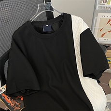 华夫格短袖t恤男夏季设计感不对称拼接撞色体恤美式复古小众半袖，男装T恤，星座505-2（原电商A260-1)